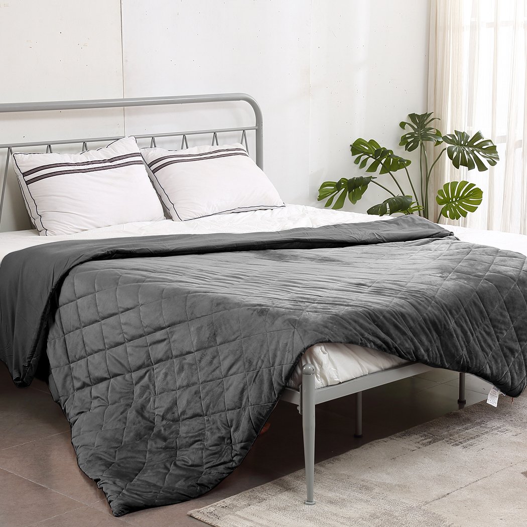 DreamZ 198x122cm Anti Anxiety Weighted Blanket Cover in grey, featuring ultra-soft plush and breathable polyester materials for comfort.